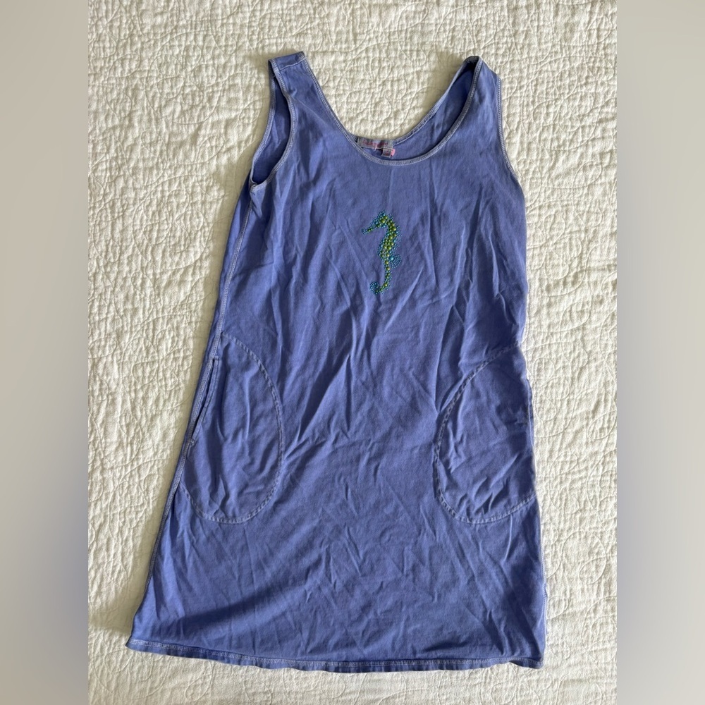 Fresh Produce Periwinkle Purple Seahorse Shift Dress Pockets Size Small - Picture 2 of 6